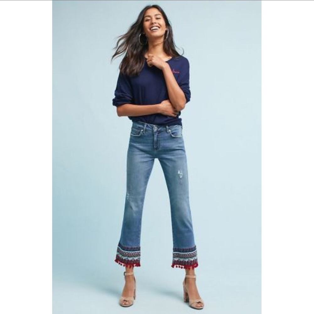 Pilcro Anthropologie Embroidered Mid-Rise Bootcut Cropped Jeans Size 27